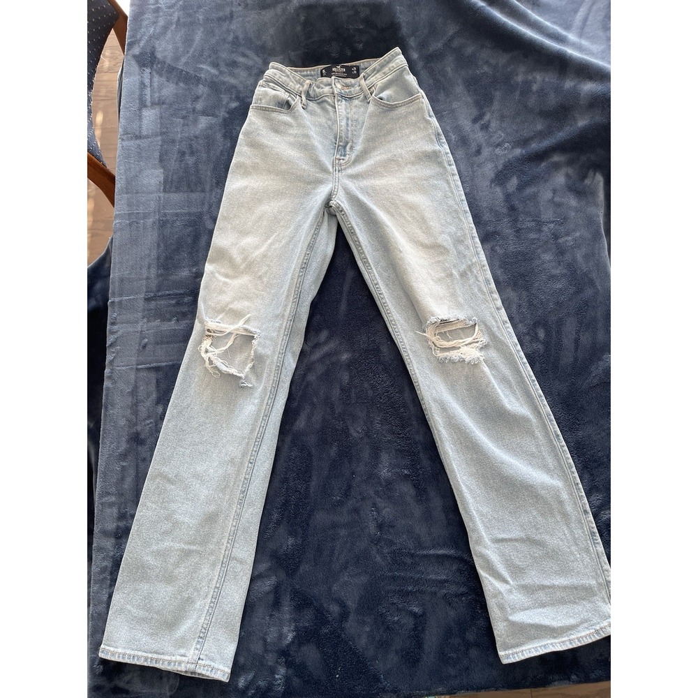 Hollister Ultra High Rise Dad Jeans Women's W24 L33 Light Wash Distressed Ripped